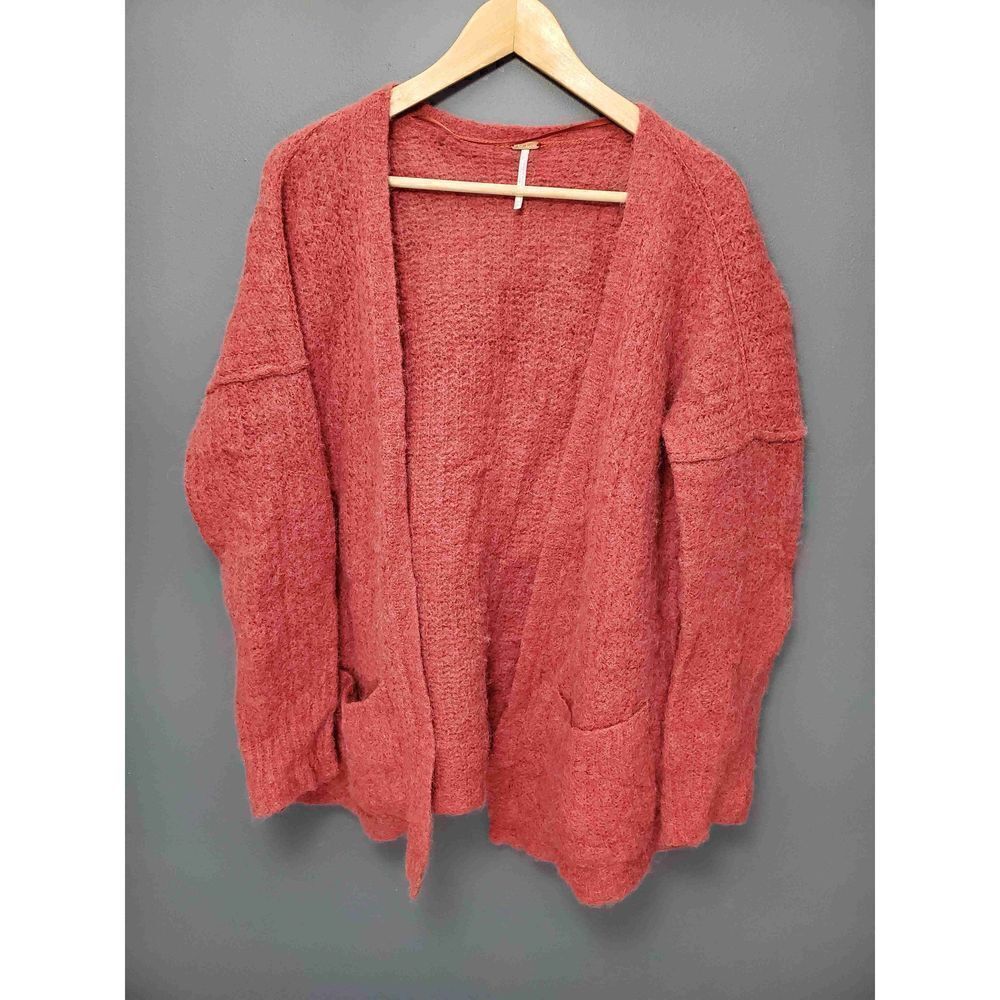 Free People Women's Red Open Front Cardigan Sweater Alpaca Size Medium